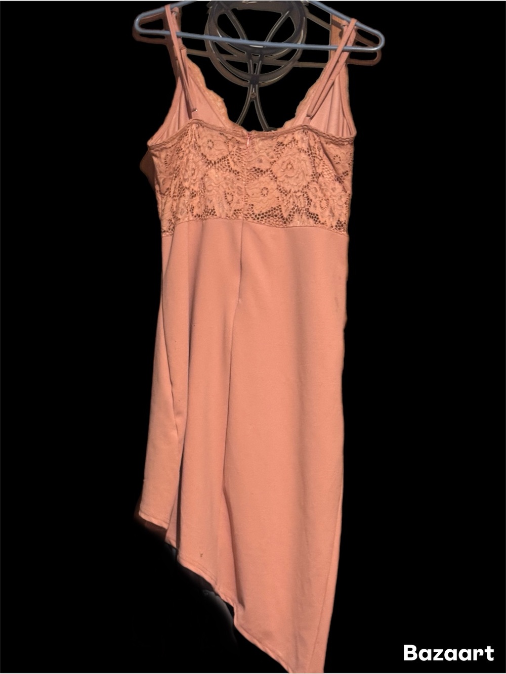 Asymmetrical Lace Bodice Slip Dress in Peach